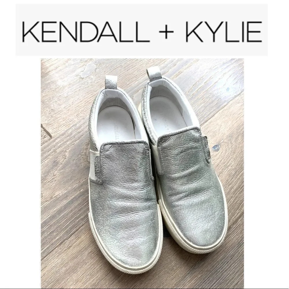 Kendall+Kylie slip on silver leather sneakers